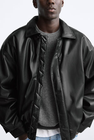 Men's Faux Leather Lapel Cotton Jacket – Black European & American Style - MRC STOREJacketsMy StoreMen's Faux Leather Lapel Cotton Jacket – Black European & American StyleMRC STORECJXZ227074703CXBlackL