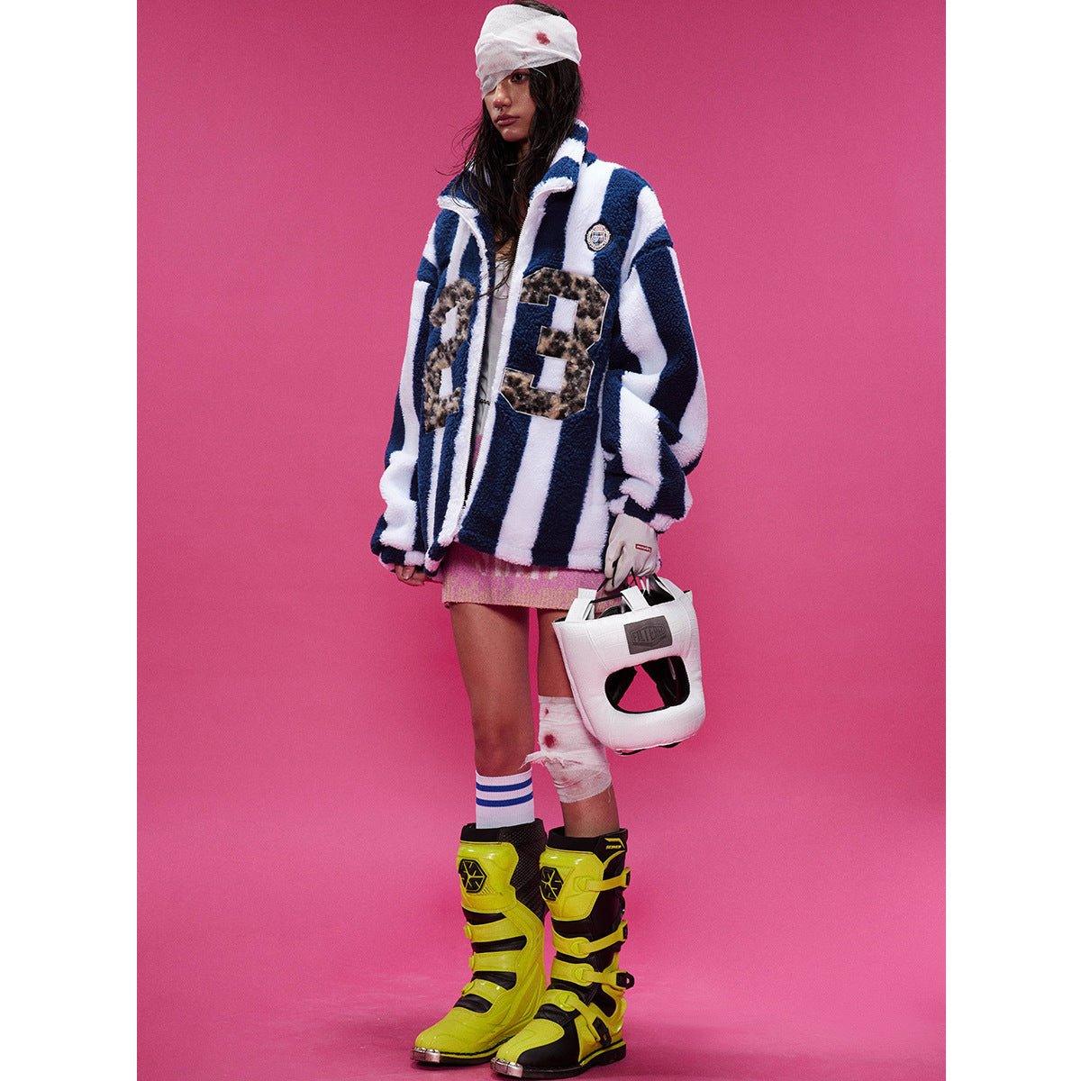 Lamb Wool Coat – Retro Plaid - MRC STOREJacketsMy StoreFashion Coat Personalized Women's Lamb Wool Coat – Retro Plaid and Solid Design for Teens - MRC STOREMRC STORECJPK217128002BYBlue And White StripesL