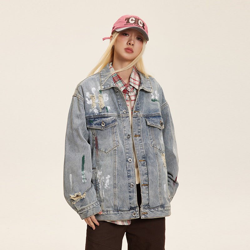 Unisex Washed Graffiti Ripped Denim Jacket - Retro - MRC STOREJacketsMy StoreUnisex Washed Graffiti Ripped Denim Jacket - Retro My Store MRC STORECJXZ246504604DWBlue High Quality2XL