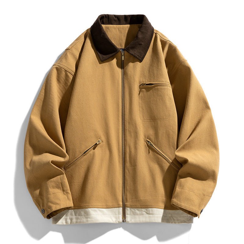 Men’s Contrast Color Washed Polo Collar Jacket - MRC STOREJacketsMy StoreMen’s Contrast Color Washed Polo Collar Jacket - Loose Fit Cotton Long Sleeve My Store  77.05MRC STORECJXZ245718811KPDeep Khaki2XL