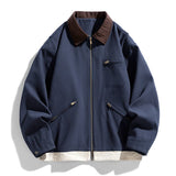 Men’s Contrast Color Washed Polo Collar Jacket - MRC STOREJacketsMy StoreMen’s Contrast Color Washed Polo Collar Jacket - Loose Fit Cotton Long Sleeve My Store  77.05MRC STORECJXZ245718823WDGray Blue2XL