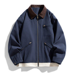 Men’s Contrast Color Washed Polo Collar Jacket - MRC STOREJacketsMy StoreMen’s Contrast Color Washed Polo Collar Jacket - Loose Fit Cotton Long Sleeve My Store  77.05MRC STORECJXZ245718823WDGray Blue2XL