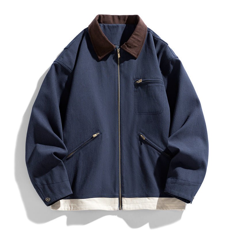 Men’s Contrast Color Washed Polo Collar Jacket - MRC STOREJacketsMy StoreMen’s Contrast Color Washed Polo Collar Jacket - Loose Fit Cotton Long Sleeve My Store  77.05MRC STORECJXZ245718823WDGray Blue2XL