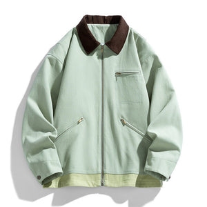 Men’s Contrast Color Washed Polo Collar Jacket - MRC STOREJacketsMy StoreMen’s Contrast Color Washed Polo Collar Jacket - Loose Fit Cotton Long Sleeve My Store  77.05MRC STORECJXZ245718805EVMint Green2XL