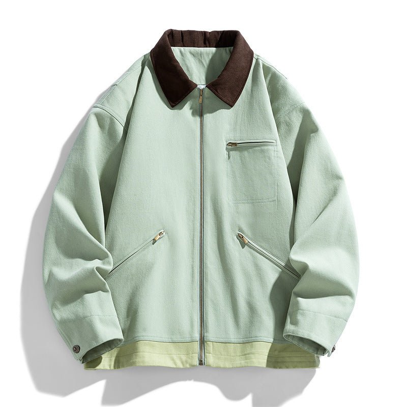 Men’s Contrast Color Washed Polo Collar Jacket - MRC STOREJacketsMy StoreMen’s Contrast Color Washed Polo Collar Jacket - Loose Fit Cotton Long Sleeve My Store  77.05MRC STORECJXZ245718805EVMint Green2XL