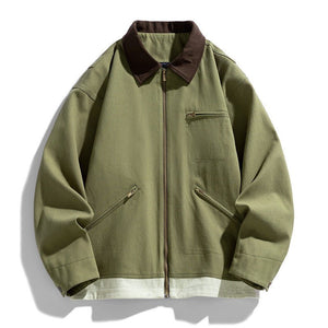 Men’s Contrast Color Washed Polo Collar Jacket - MRC STOREJacketsMy StoreMen’s Contrast Color Washed Polo Collar Jacket - Loose Fit Cotton Long Sleeve My Store  77.05MRC STORECJXZ245718817QJOlive2XL