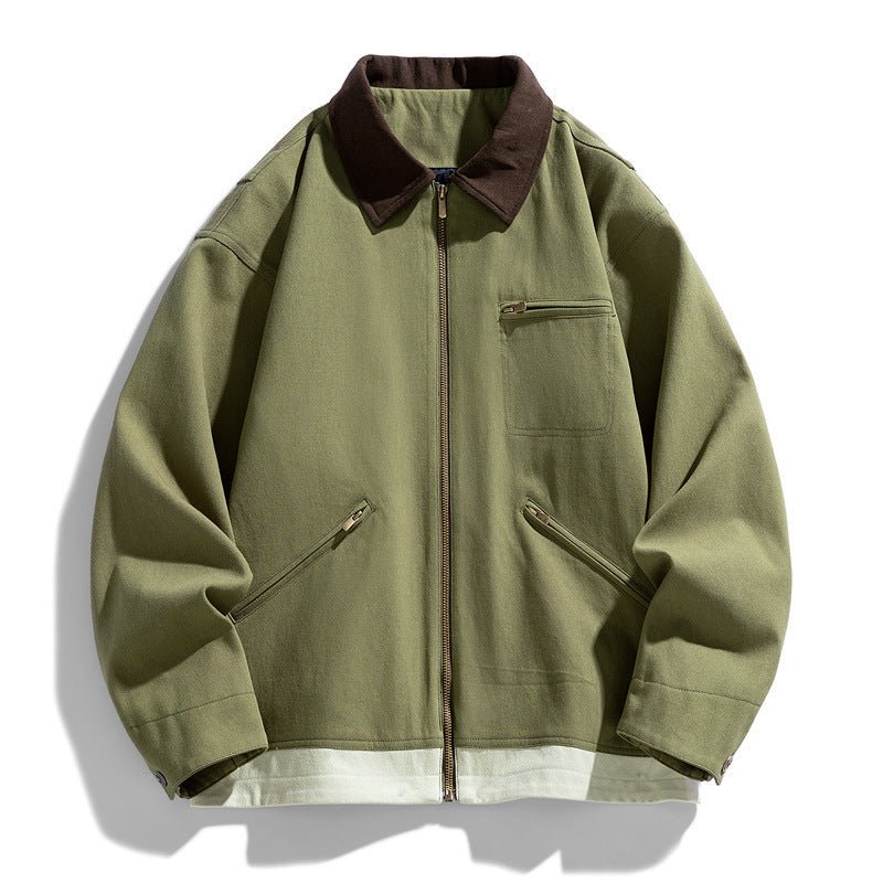 Men’s Contrast Color Washed Polo Collar Jacket - MRC STOREJacketsMy StoreMen’s Contrast Color Washed Polo Collar Jacket - Loose Fit Cotton Long Sleeve My Store  77.05MRC STORECJXZ245718817QJOlive2XL