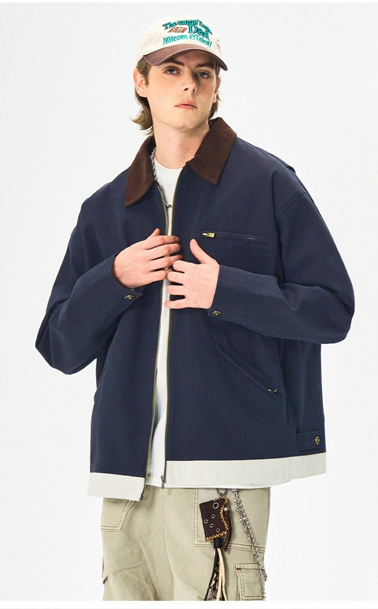 Men’s Contrast Color Washed Polo Collar Jacket - MRC STOREJacketsMy StoreMen’s Contrast Color Washed Polo Collar Jacket - Loose Fit Cotton Long Sleeve My Store MRC STORECJXZ245718817QJOlive2XL