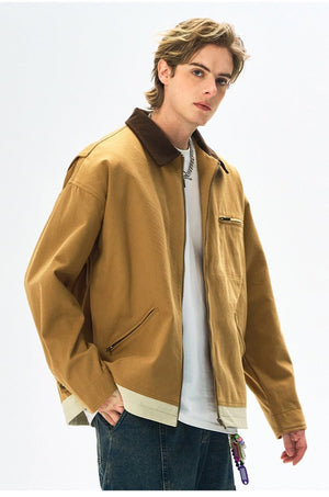 Men’s Contrast Color Washed Polo Collar Jacket - MRC STOREJacketsMy StoreMen’s Contrast Color Washed Polo Collar Jacket - Loose Fit Cotton Long Sleeve My Store MRC STORECJXZ245718817QJOlive2XL
