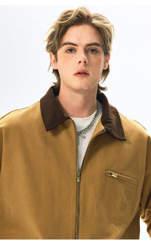 Men’s Contrast Color Washed Polo Collar Jacket - MRC STOREJacketsMy StoreMen’s Contrast Color Washed Polo Collar Jacket - Loose Fit Cotton Long Sleeve My Store MRC STORECJXZ245718817QJOlive2XL