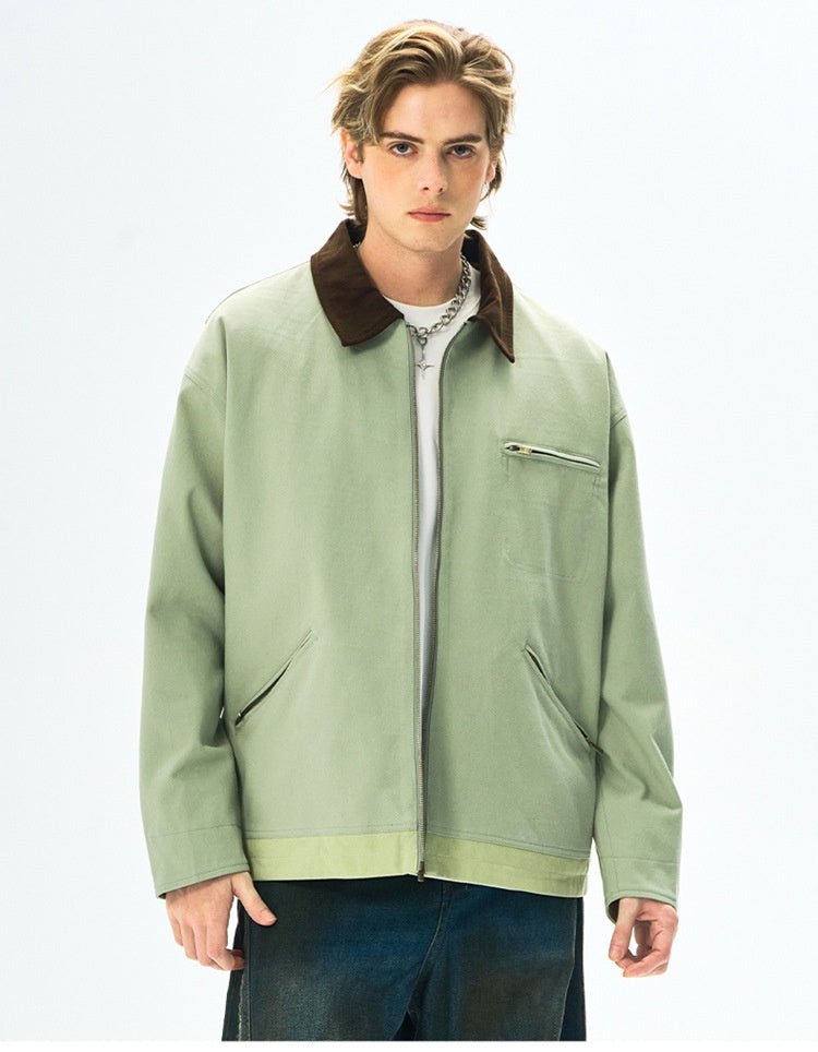Men’s Contrast Color Washed Polo Collar Jacket - MRC STOREJacketsMy StoreMen’s Contrast Color Washed Polo Collar Jacket - Loose Fit Cotton Long Sleeve My Store MRC STORECJXZ245718817QJOlive2XL