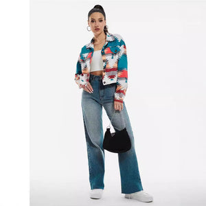 Women’s Color Block Printed Crop Top - MRC STOREJacketsMy StoreWomen’s Color Block Printed Crop Top My Store MRC STORECJYD247204403CXSapphire BlueL