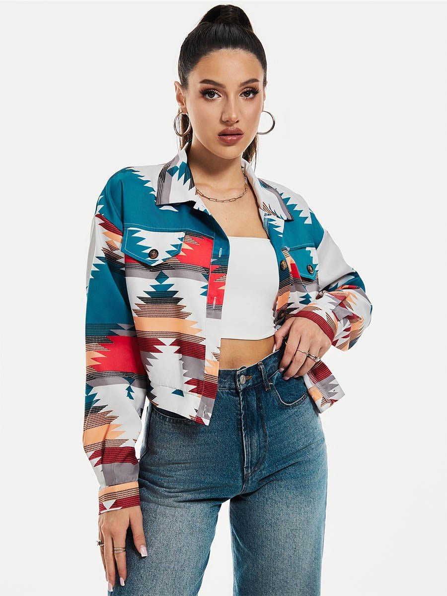 Women’s Color Block Printed Crop Top - MRC STOREJacketsMy StoreWomen’s Color Block Printed Crop Top My Store MRC STORECJYD247204403CXSapphire BlueL