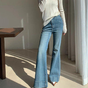 Retro High Waist Bootcut Jeans – Washed Denim - MRC STOREjeansMy StoreFrench Retro Style High Waist Bootcut Jeans for Women – Washed Denim Trousers - MRC STOREMRC STORECJNZ225117803CXBlueL