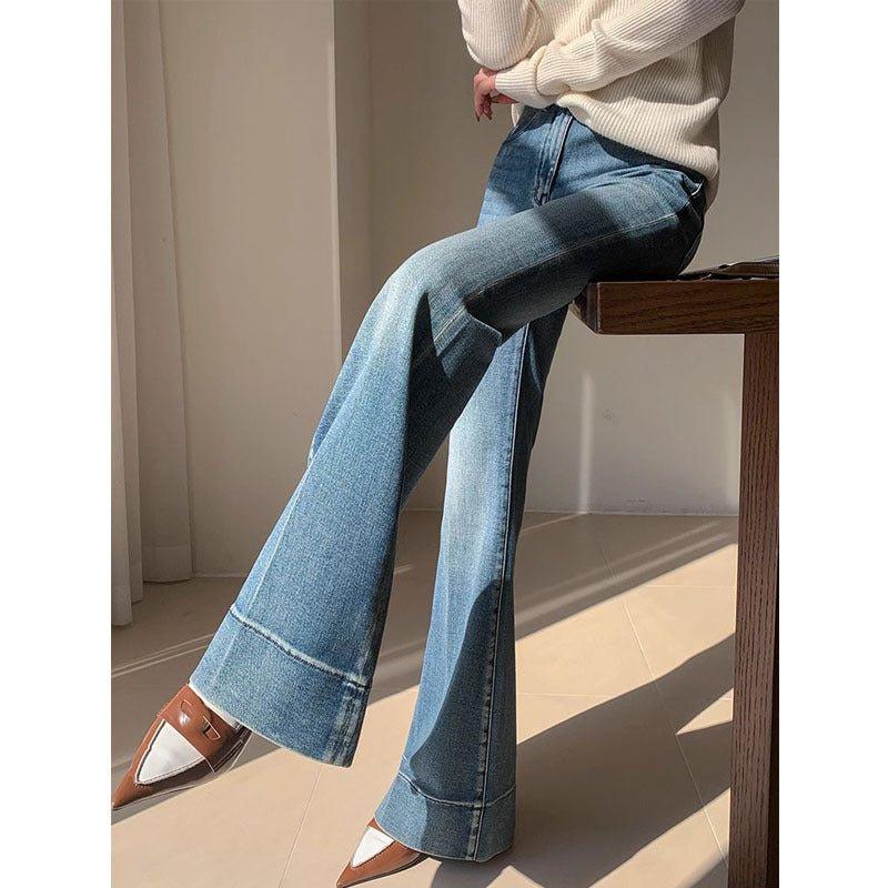 Retro High Waist Bootcut Jeans – Washed Denim - MRC STOREjeansMy StoreFrench Retro Style High Waist Bootcut Jeans for Women – Washed Denim Trousers - MRC STOREMRC STORECJNZ225117803CXBlueL