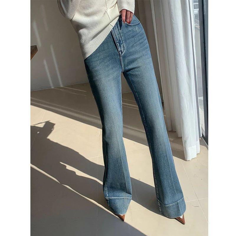 Retro High Waist Bootcut Jeans – Washed Denim - MRC STOREjeansMy StoreFrench Retro Style High Waist Bootcut Jeans for Women – Washed Denim Trousers - MRC STOREMRC STORECJNZ225117803CXBlueL