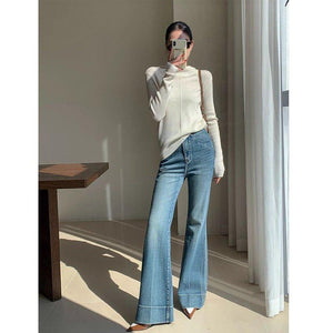 Retro High Waist Bootcut Jeans – Washed Denim - MRC STOREjeansMy StoreFrench Retro Style High Waist Bootcut Jeans for Women – Washed Denim Trousers - MRC STOREMRC STORECJNZ225117803CXBlueL