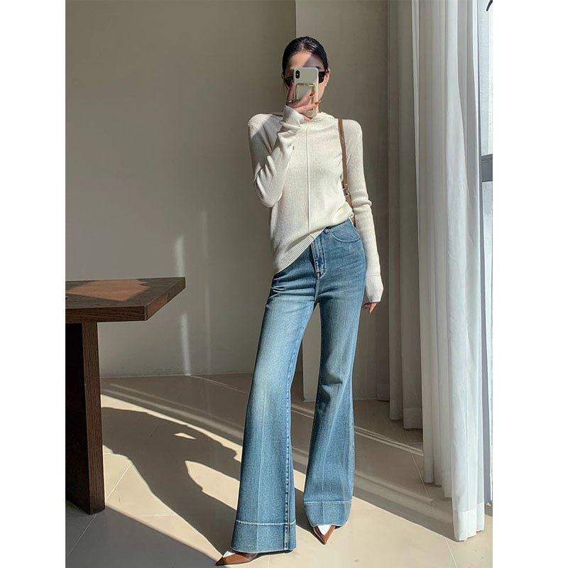 Retro High Waist Bootcut Jeans – Washed Denim - MRC STOREjeansMy StoreFrench Retro Style High Waist Bootcut Jeans for Women – Washed Denim Trousers - MRC STOREMRC STORECJNZ225117803CXBlueL