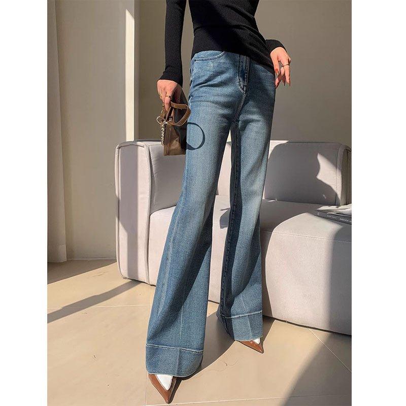Retro High Waist Bootcut Jeans – Washed Denim - MRC STOREjeansMy StoreFrench Retro Style High Waist Bootcut Jeans for Women – Washed Denim Trousers - MRC STOREMRC STORECJNZ225117803CXBlueL