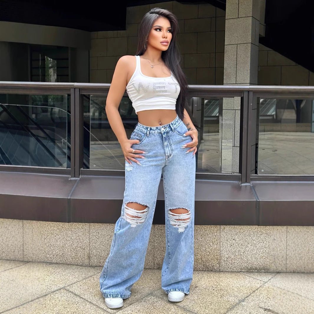 Women’s Ripped Jeans - Wide Leg Washed Blue - MRC STOREjeansMy StoreWomen’s Ripped Jeans - Wide Leg Washed Blue My Store MRC STORECJNZ236141909IRBlueL