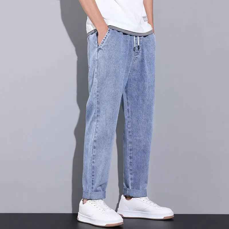 Gray Summer Wide Jeans by My Store, stylish denim with a relaxed fit, showcased against a neutral background.