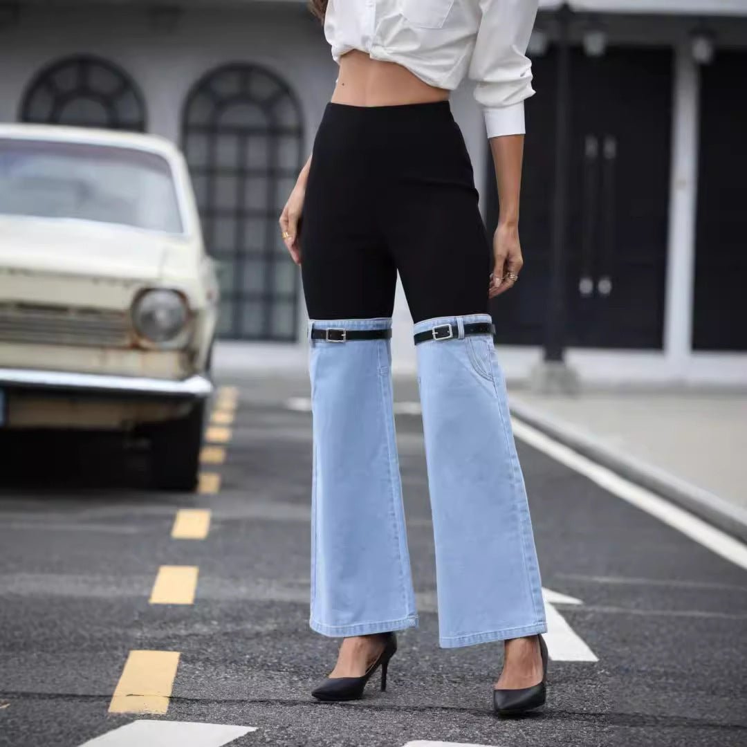 Denim Knit Pants - Elastic Waist Spliced - MRC STOREjeansMy StoreWomen’s Denim Knit Pants - Elastic Waist Spliced My Store MRC STORECJYD234206407GTSplicing Cowboy BlackL
