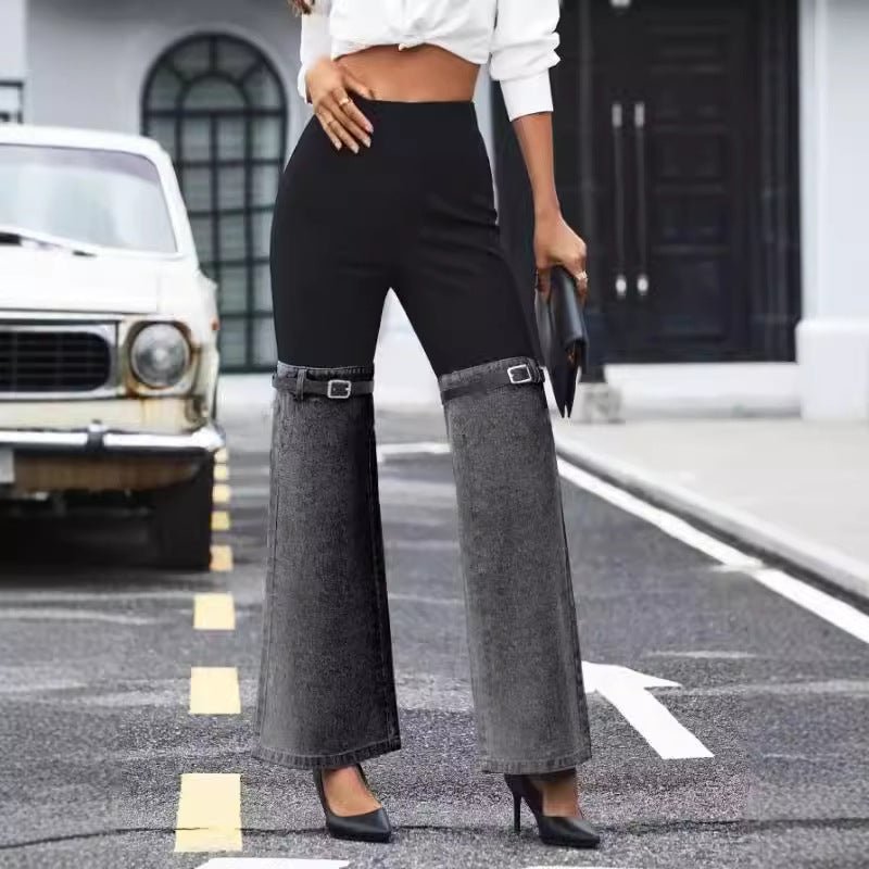 Denim Knit Pants - Elastic Waist Spliced - MRC STOREjeansMy StoreWomen’s Denim Knit Pants - Elastic Waist Spliced My Store MRC STORECJYD234206407GTSplicing Cowboy BlackL