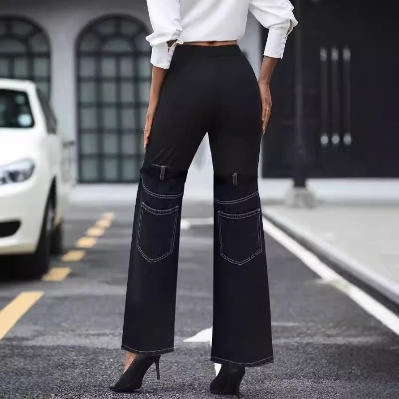 Denim Knit Pants - Elastic Waist Spliced - MRC STOREjeansMy StoreWomen’s Denim Knit Pants - Elastic Waist Spliced My Store MRC STORECJYD234206407GTSplicing Cowboy BlackL