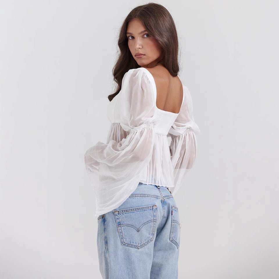 Women’s Sweet Sheer Long Sleeve Top - Square Collar Chiffon Cardigan - MRC STORELong SleeveMy StoreWomen’s Sweet Sheer Long Sleeve Top - Square Collar Chiffon CardiganMRC STORECJQB229172703CXWhiteL