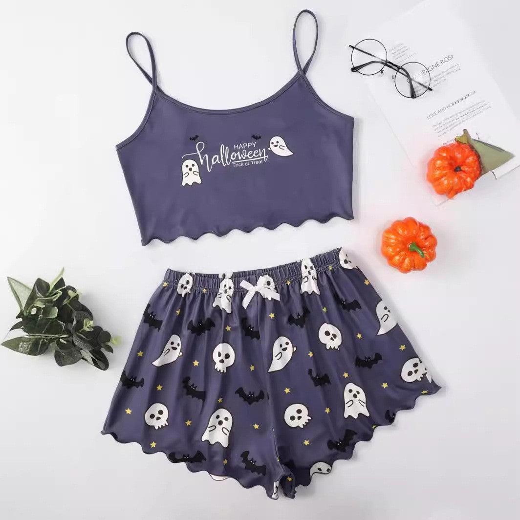 Halloween Pumpkin Print Sleeveless Sling Top and Shorts Pajama Set - MRC STOREsetMy StoreHalloween Pumpkin Print Sleeveless Sling Top and Shorts Pajama Set - MRC STOREMRC STORECJYD215179415OL9532styleL