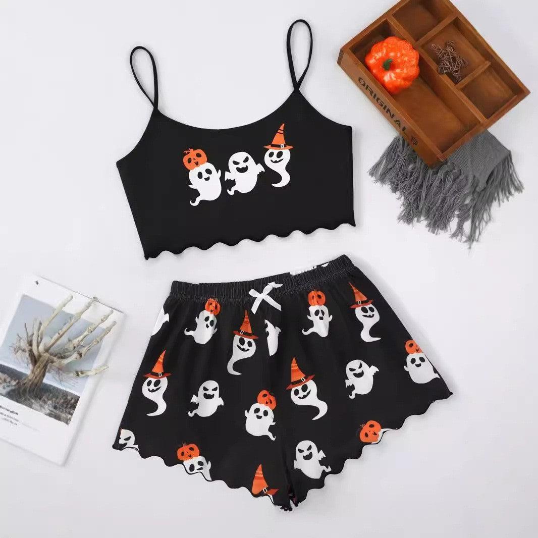 Halloween Pumpkin Print Sleeveless Sling Top and Shorts Pajama Set - MRC STOREsetMy StoreHalloween Pumpkin Print Sleeveless Sling Top and Shorts Pajama Set - MRC STOREMRC STORECJYD215179435IR9527styleL
