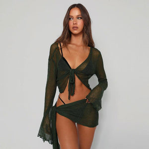 2024 Mesh See - through Strap Long - sleeved Wrap Top and Skirt - MRC STOREsetMy Store2024 Mesh See - through Strap Long - sleeved Wrap Top and Skirt - MRC STOREMRC STORECJTZ1792581-Green-LGreenL
