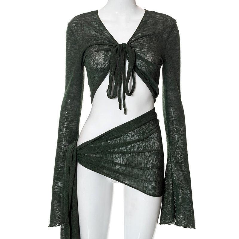 2024 Mesh See - through Strap Long - sleeved Wrap Top and Skirt - MRC STOREsetMy Store2024 Mesh See - through Strap Long - sleeved Wrap Top and Skirt - MRC STOREMRC STORECJTZ1792581-Green-LGreenL