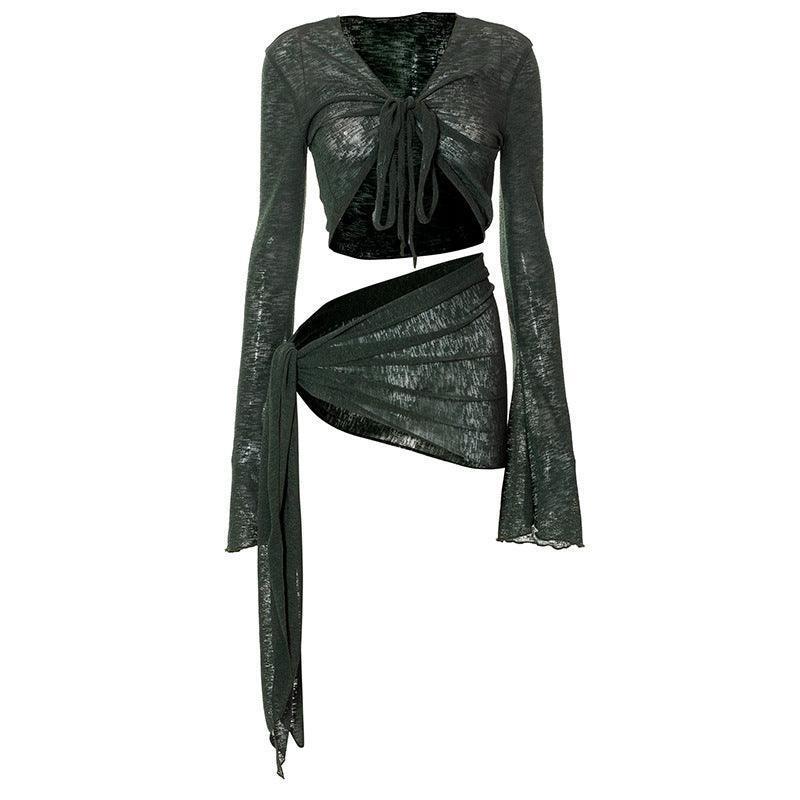 2024 Mesh See - through Strap Long - sleeved Wrap Top and Skirt - MRC STOREsetMy Store2024 Mesh See - through Strap Long - sleeved Wrap Top and Skirt - MRC STOREMRC STORECJTZ1792581-Green-LGreenL