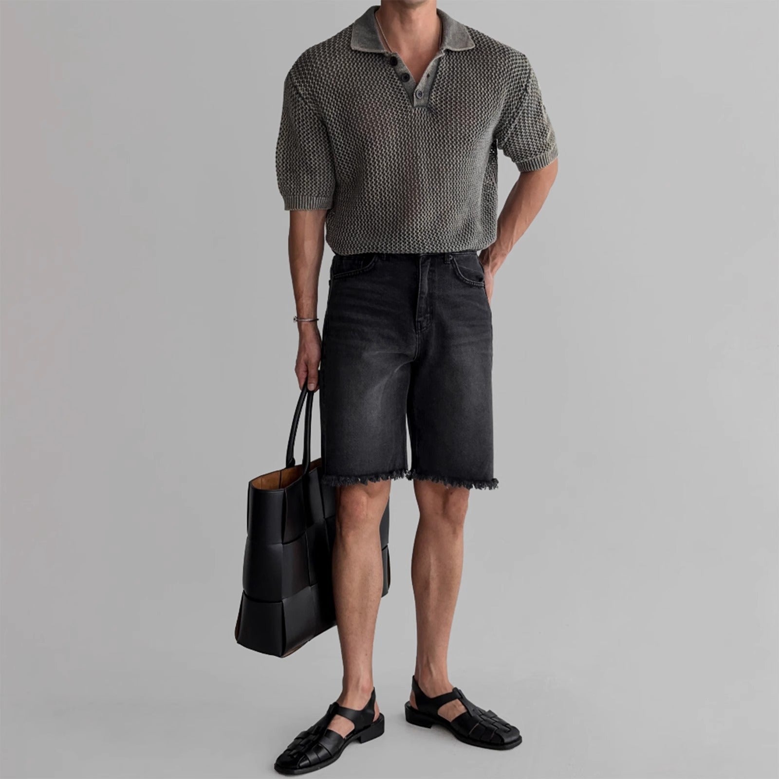 Polo Shirt - Honeycomb Knitted Short Sleeve - MRC STOREshirtMy StoreMen’s Polo Shirt - Honeycomb Knitted Short Sleeve My Store MRC STORECJYH235045907GTBlackL