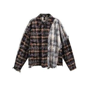 Men's retro plaid shirt with loose fit, casual style, featuring a classic pattern and button-up design.