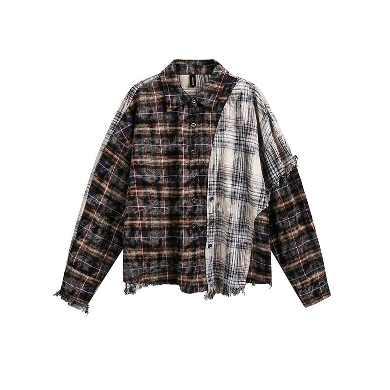 Men's retro plaid shirt with loose fit, casual style, featuring a classic pattern and button-up design.