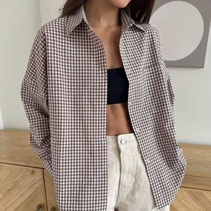 Plaid Shirt - Loose Cotton Fit - MRC STOREshirtMy StorePerson wearing a checkered shirt over a black top and light pants indoors.MRC STORECJYD210691303CXPlaidL