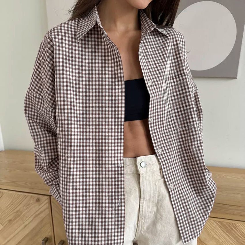 Plaid Shirt - Loose Cotton Fit - MRC STOREshirtMy StorePerson wearing a checkered shirt over a black top and light pants indoors.MRC STORECJYD210691303CXPlaidL