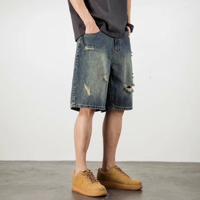 Denim Shorts - Retro Loose Hole Blue - MRC STOREShortsMy StoreMen’s Denim Shorts - Retro Loose Hole Blue My Store MRC STORECJYD240190405EV2XLBlue