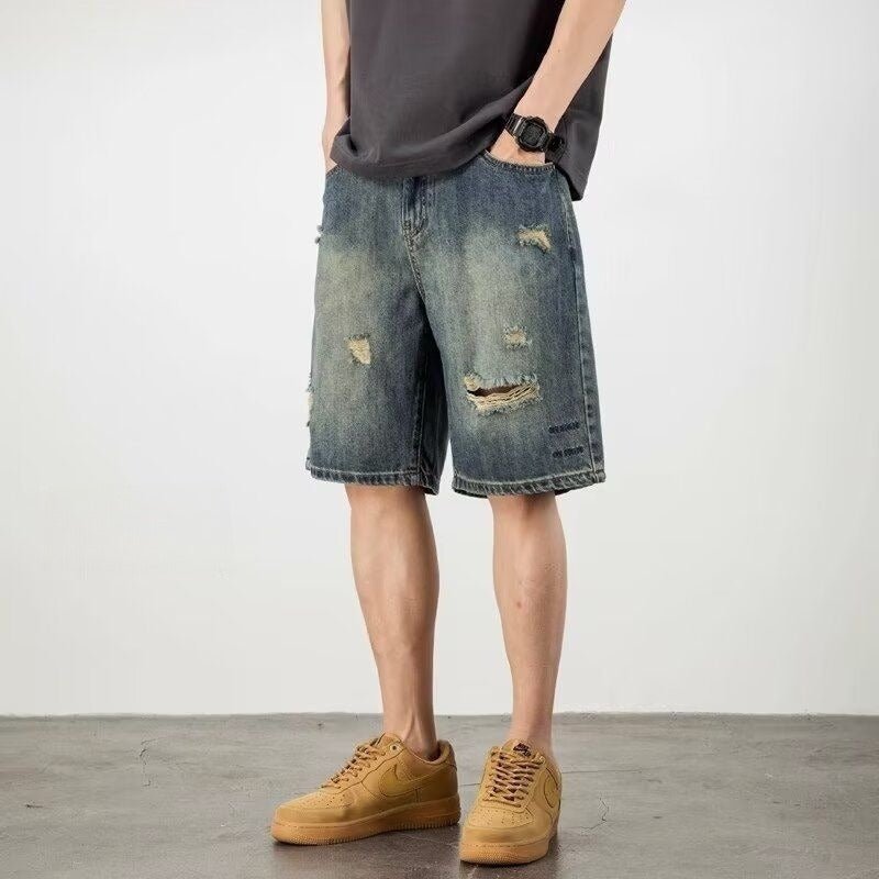 Denim Shorts - Retro Loose Hole Blue - MRC STOREShortsMy StoreMen’s Denim Shorts - Retro Loose Hole Blue My Store MRC STORECJYD240190405EV2XLBlue
