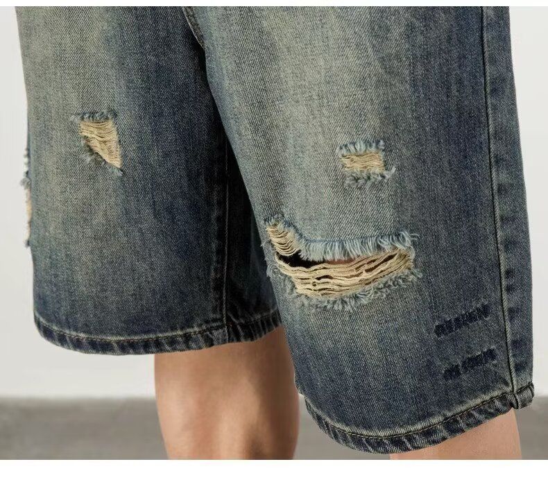 Denim Shorts - Retro Loose Hole Blue - MRC STOREShortsMy StoreMen’s Denim Shorts - Retro Loose Hole Blue My Store MRC STORECJYD240190405EV2XLBlue