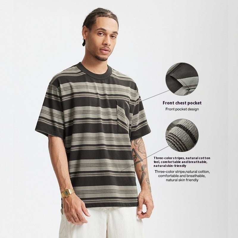 Unisex Striped T-Shirt - Loose Pocket Style - MRC STOREShortsMy StoreUnisex Striped T-Shirt - Loose Pocket Style My Store MRC STORECJYH233225702BYApricotL