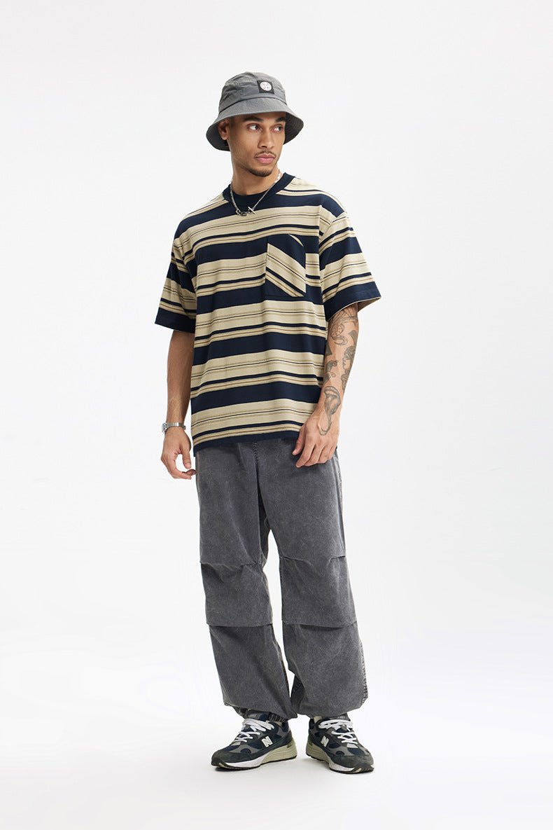 Unisex Striped T-Shirt - Loose Pocket Style - MRC STOREShortsMy StoreUnisex Striped T-Shirt - Loose Pocket Style My Store MRC STORECJYH233225702BYApricotL
