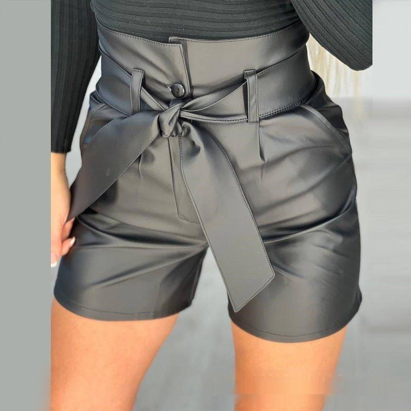 High Waist PU Shorts – Black Strap, Belted - MRC STOREShortsMy StoreHigh Waist Black Strap PU Shorts with Belt - Sleek and Stylish - MRC STOREMRC STORECJTZ212131703CXBlackL
