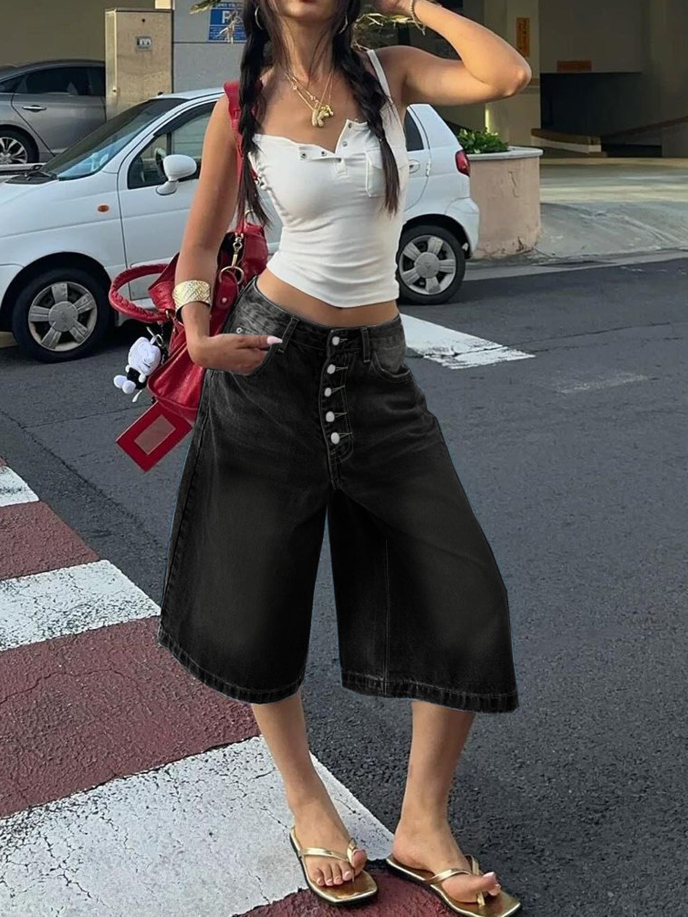 Women’s Denim Shorts - Multi - Breasted Cropped Fit - MRC STOREShortsMy StoreWomen’s Denim Shorts - Multi - Breasted Cropped Fit My Store  40.73MRC STORECJNZ241654610JQBlackL