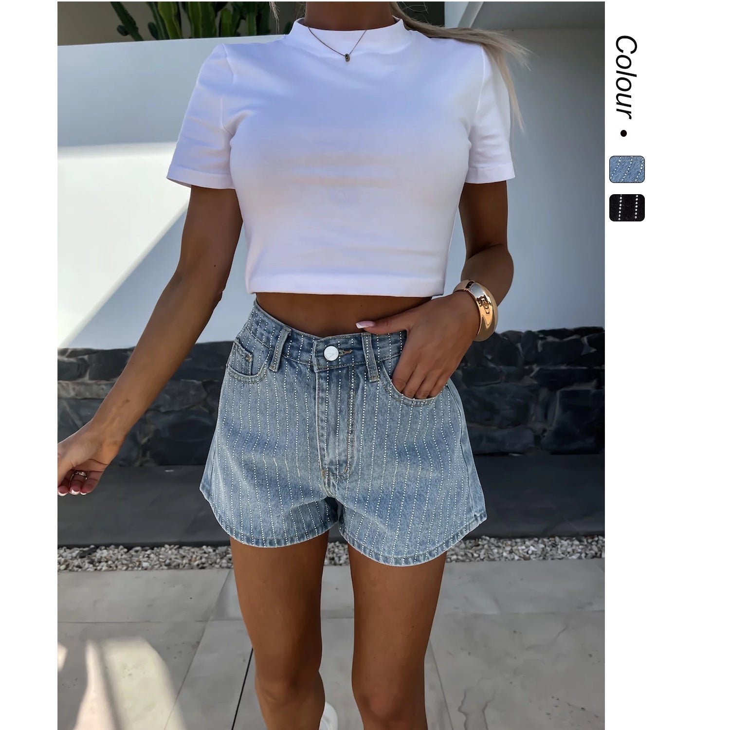 Women’s Denim Shorts - Rhinestone Straight - MRC STOREShortsMy StoreWomen’s Denim Shorts - Rhinestone Straight My Store MRC STORECJNZ235544203CXBlackL