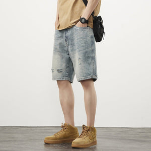 Ripped Denim Shorts - Straight Blue - MRC STOREShortsMy StoreMen’s Ripped Denim Shorts - Straight Blue My Store MRC STORECJXX235400601AZBlue28