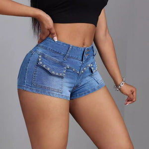 Women’s Denim Shorts - Beaded Mid - Waist Blue - MRC STOREShortsMy StoreWomen’s Denim Shorts - Beaded Mid - Waist Blue My Store MRC STORECJNZ234396704DWBlueL