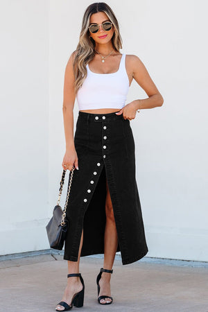 Midi Dress - Button Slit Denim Style - MRC STOREskirtMy StoreWomen’s Midi Dress - Button Slit Denim Style My Store MRC STORECJQZ238026503CXBlackL